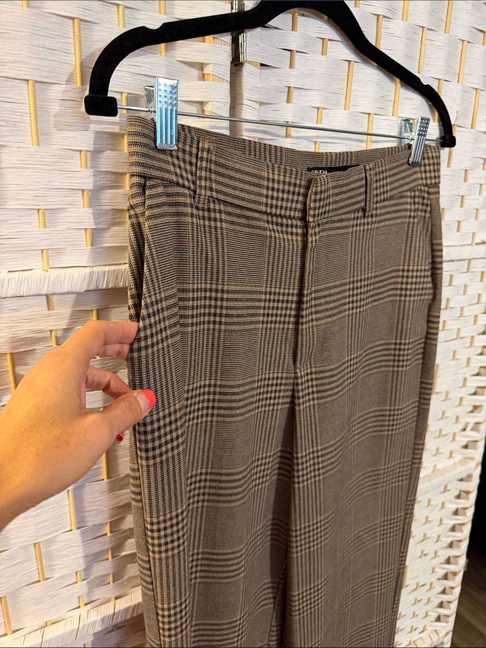 Zara Plaid Wide-Leg Trousers in Brown